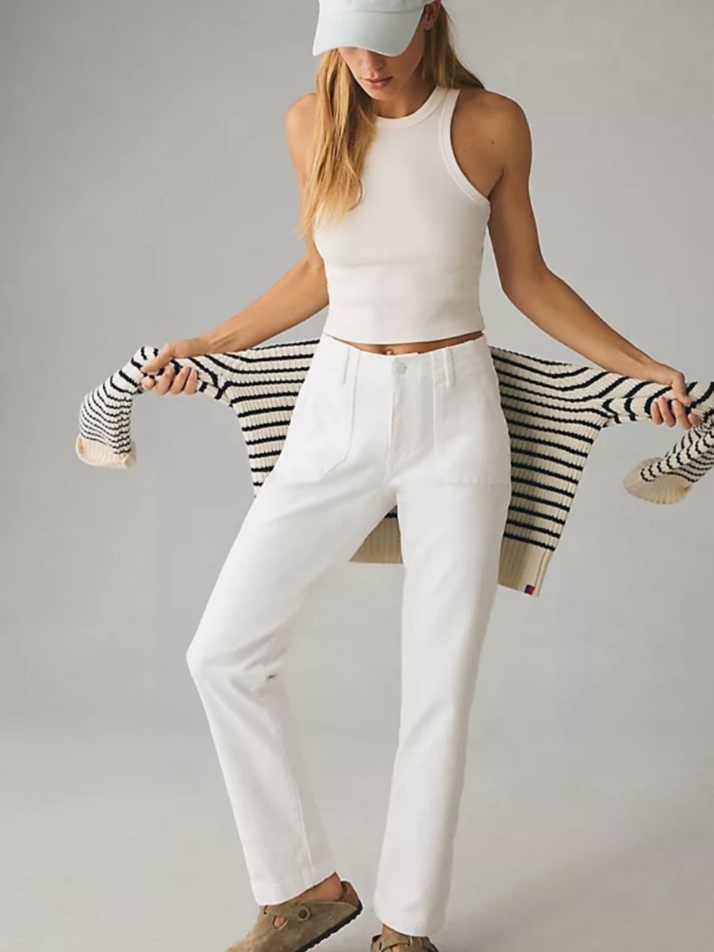 PAIGE Mayslie High Rise Cargo Cotton Straight Leg Joggers in Crisp White - Picture 2 of 15